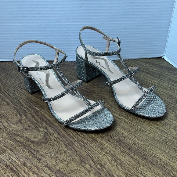 Nina Block Heel Evening Sandals Silver Strap Sandals Heels Size 6.5 - Picture 14 of 15